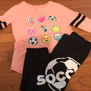 Justice size 8 soccer shirt and leggings